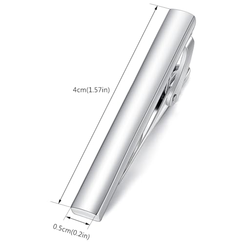 HONEY BEAR 1.57" Skinny Tie Clip Bar for Men Steel Business Wedding Gift | Classic Minimalist, Steel-Plated Copper Base, Gift-Boxed, Thickened, Rounded Corners, Easy to Slide On, No Snag or Wrinkle - style: Shinny Silver 4cm