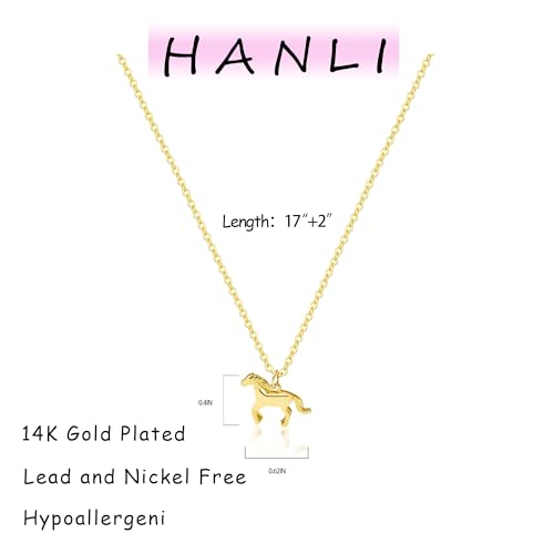 HANLI 14K Gold Plated Necklaces for Women - Dainty Butterfly, Star of David, Moon and Star, Sun, Lotus, Infinity, Hummingbird, Bee,Boots,Chill,Sunflower Pendant Designs - Elegant Jewelry for Women - color: Horse-necklace