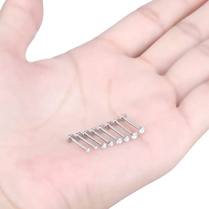 Oveta Threadless Push in Lip Rings 16G/18G/20G Labret Jewelry CZ Lip Studs Stainless Steel Cartilage Earrings for Women Monroe Medusa Piercing Jewelry 6/7/8/10/12mm Bar Length - color: Silver, size: 16G*10mm bar*1.5/2/2.5/3mm cz