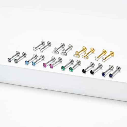 BelezaDosas G23 Titanium Labret Studs Threadless 16G Lip Rook Lobe Tragus Helix Cartilage Push Back Earring Piercing Jewelry - style: 1 pair Sapphire Blue