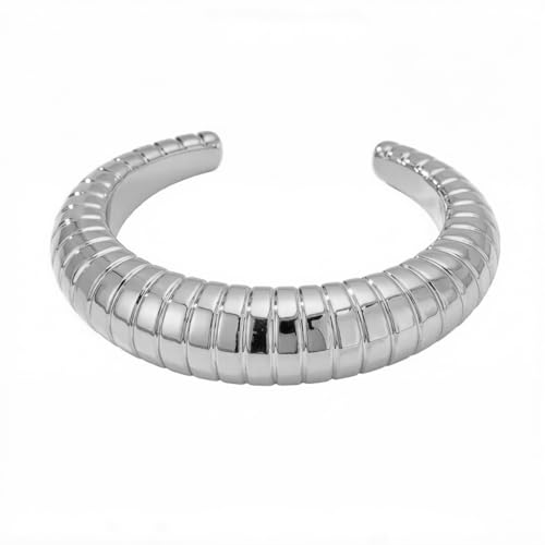 Chunky Geometric Textured Open Cuff Bangle Bracelet for Women Men Trendy Hammered Statement Cuff Bracelet Spiraled Oval Charm Cuff Bracelet Jewelry Gifts - color: Silver