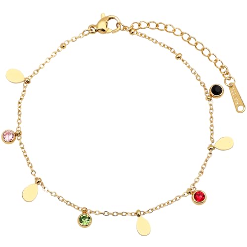 18K Gold Plated Stainless Steel Dainty Charms Colorful Crystal Birthstone Bracelet Minimalist Cute Jewelry for Women - color: 5x8mm Droplet