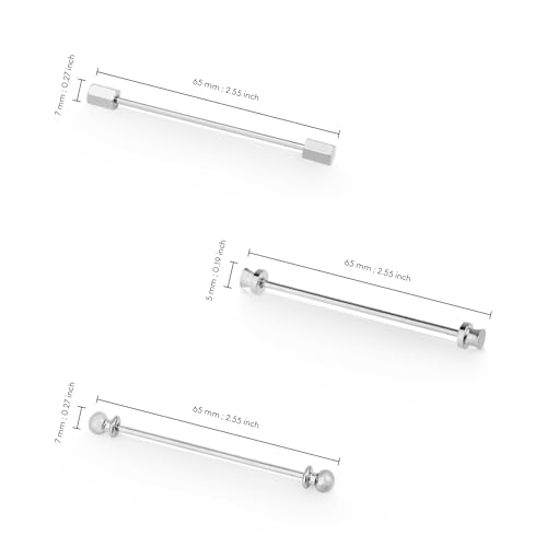 wynameleri Mens Shirt Collar Bars Pins Clips Clasps Silver Tone and Gold Tone Set 3 PCS Business Gift 60mm - color: Silver