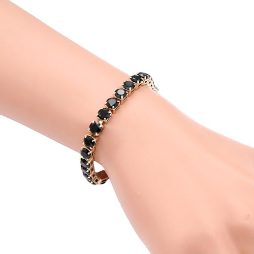Tennis Bracelet, 6mm Black Cubic Zirconia, Gold Plated Brass, 7 Inch Length, 16.5 Grams, Multiple Colors Available - color: Gold Black