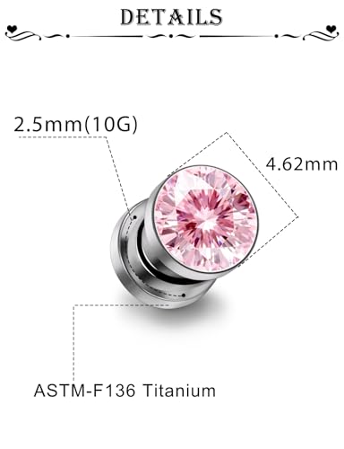 Astm F136 Titanium CZ Ear Gauges Screw Fit Flesh Tunnels Plugs Gauges Earring Expander Stretcher Ear Tunnels For Ears 10G 8G 6G 4G 2G 0G 00G Plug Earrings Body Piercing Jewelry For Women Men - color: 10G Gauges,Pink CZ