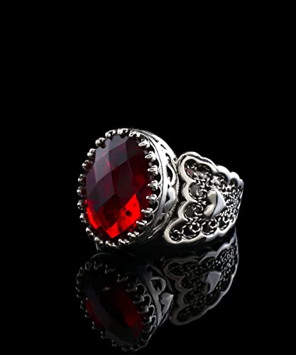 Filigranist 925 Sterling Silver Handcrafted Filigre Art Double Heart Detailed Women Cocktail Ring with Gemstones - color: Ruby Quartz