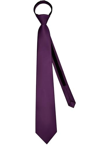 Branduce 3.15"（8cm） Mens Solid Satin Tie Pre-tied Adjustable Zipper Necktie for Business and Wedding - color: Dark Purple