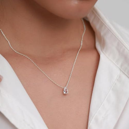 Dainty Necklace - 14K Gold/White Gold Plated Solitaire Tiny Pear Cut Teardrop Cubic Zirconia Necklace,Cubic Zirconia Accented Cross/Snowflake/Polaris North Star/Clover/Leaf/Flower Design Pendant Necklace for Women 16.5”+2” - color: Silver, style: Silver P