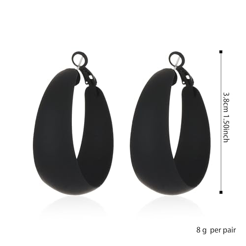 Anmpab Large Matte Round Hoop Earrings for Women Retro Geometric Pierced Neon Color Circle Dangle Earrings Party Jewelry - color: Black