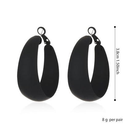Anmpab Large Matte Round Hoop Earrings for Women Retro Geometric Pierced Neon Color Circle Dangle Earrings Party Jewelry - color: Black