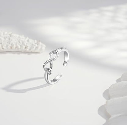 Step Forward 925 Sterling Silver Toe Rings for Women - Adjustable Infinity Daisy Starfish Butterfly Stylish Toe Ring Band for Woman - Summer Vacation Beach Boho Foot Jewelry Gifts - style: Infinity