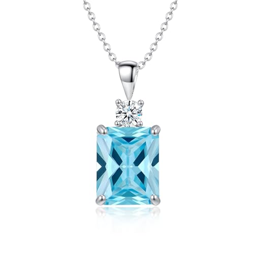 CiNily Rectangular Crystal Necklace for Women Trendy, Pendant Necklace with Chain 14K White Gold | Gold Plated Multicolor Birthstone Pendant Necklaces Boho Jewelry for Christmas Birthday Wedding - color: Silver-Blue cz