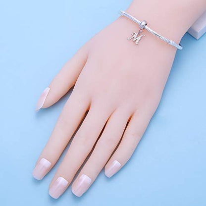 925 Sterling Silver Letter Charms Fits Pandora Bracelets, Gift for Women | A-Z Alphabet Initial Charm with CZ,Great gift for Christmas, Valentine's Day, Mother's Day. - color: M