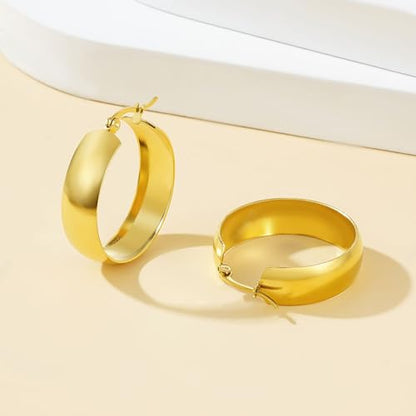 Lightweight Chunky Hoop Earrings Set for Women,3 Pairs Gold Thick Large Stainless Steel Hypoallergenic Hoop Earrings,14k Gold Plated Hoop Earrings Gold Jewelry Gifts