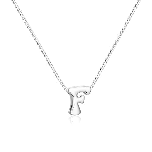 Bubble Gold Initial Necklaces for Women,14K Gold Plated A-Z Initial Necklaces for Women, Chunky balloon letter name Pendant Necklace Fashion Jewelry Gifts - color: F, style: Silver