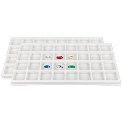 2-Pack 32-Compartments Flocked Velvet Jewelry Display Inserts - Tray/Case Liners - Ring Earrings Storage, (White) by The Display Guys - color: White, size: Compartments - 32