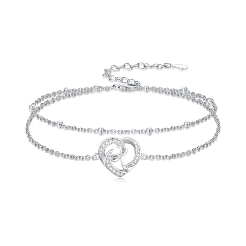 Dorunmo Initial Anklet 925 Sterling Silver Letter A-Z Layered Heart Anklet Beach Jewelry Birthday Gifts for Women - color: K