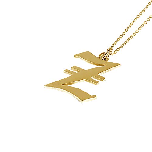 Women's Old English Initial Necklace 18K Gold Plated Stainless Steel Letter Pendant Gift - style: Z