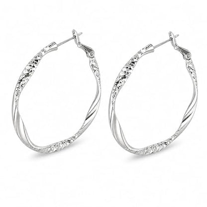 Women's Gold and Silver Twisted Hoop Earrings, 14K Gold Plated Textured Earrings, Hypoallergenic Lightweight Fashion Jewelry, Suitable for Daily Wear, Party, Wedding or as a Gift for Women - color: Silver