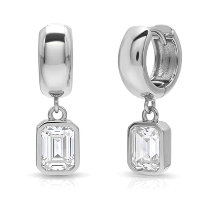 NIXMAX Trendy Gold Dangle Earrings for Women, Chunky Statement CZ Hoops | Bezel-Set Cubic Zirconia Charm, 14K Gold Plated, Lightweight Hypoallergenic Jewelry, Fashion Accessories, Gifts for Women - color: Silver-Chunky Rectangle Hoops