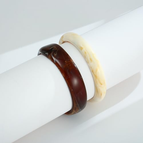 Chunky Acrylic Bangles Bracelets For Women Geometric Acrylic Resin Acetate Mottled Wide Bangle Bracelet Statement Colorful Bangles for Party - color: 2PCS Acrylic Resin Bracelet