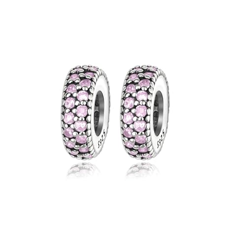 ARTCHARM Clasp Love Safety Chain Charm - Authentic 925 Sterling Silver Heart Beads - Fit European Style Bracelet - color: 2pcs Pink Spacer Stopper