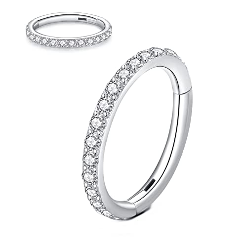 CZ Hinged Segment Nose Rings Hoop 316L Surgical Steel Cubic Zirconia Conch Daith Helix Tragus Body Piercing Jewelry Lip Rings Cartilage Earrings 20G 18G 16G Stainless Steel Septum Clicker Ring - color: Silver, size: 18 Gauge 9mm