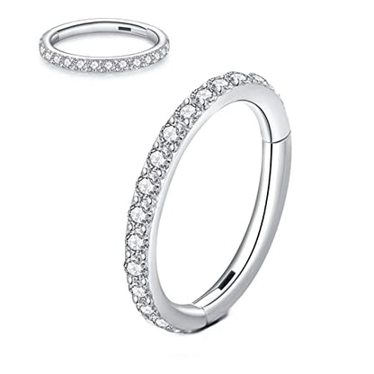 CZ Hinged Segment Nose Rings Hoop 316L Surgical Steel Cubic Zirconia Conch Daith Helix Tragus Body Piercing Jewelry Lip Rings Cartilage Earrings 20G 18G 16G Stainless Steel Septum Clicker Ring - color: Silver, size: 18 Gauge 9mm