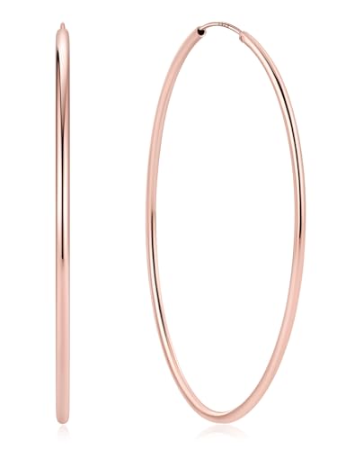 ChicSilver 925 Sterling Silver Hoop Earrings for Women Hypoallergenic, Lightweight Large Gold Plated Silver Hoop Earrings, Endless Hoops Earring 20/30/40/50/60/70MM - color: A. High Polished Rose Gold, size: 70mm