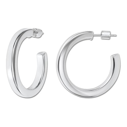 18K Gold Plated Sterling Silver Earrings for Women – Pure & Polished, Twist, Square, Hinged Tube, Abstract & Heart Shape Hoops – Lightweight, Hypoallergenic, Non-Tarnish Jewelry (Sizes: 3x35mm-46x30mm) - color: Silver, size: Square Tubing Hoop (4x40mm)