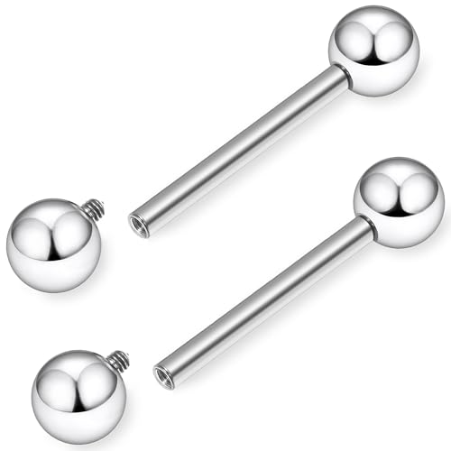 16G-00G Tongue Rings Nipple Piercings Internally Threaded Straight Barbell 316L Surgical Steel Body Piercing Jewelry for Women Men Black silver 12mm 14mm 16mm 19mm Bars Length - color: Silver, size: 16G(1.2mm)-14mm barbells-5mm Balls