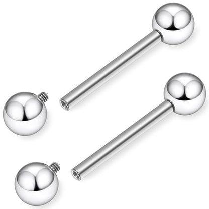 16G-00G Tongue Rings Nipple Piercings Internally Threaded Straight Barbell 316L Surgical Steel Body Piercing Jewelry for Women Men Black silver 12mm 14mm 16mm 19mm Bars Length - color: Silver, size: 14G(1.6mm)-18mm barbells-5mm Balls
