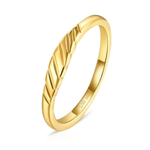 NOKMIT 1.5mm 14K Gold Filled Slim Signet Rings Thin Croissant Pinky Ring for Women Girls Dainty Gold Twisted Stacking Statement Flat Ribbed Plain Band Comfort Fit Size 4 to 10 - color: Croissant