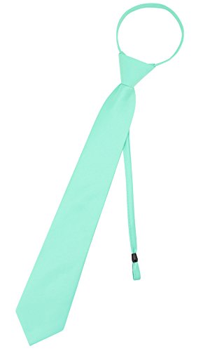 Vesuvio Napoli PreTied Men's Necktie Solid Color Mens Adjustable Zipper Neck Tie - color: Aqua Green