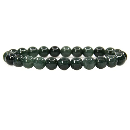 Angelstones Gemstones 8mm Round Beads Healing Crystal Bracelet for women | Natural Gemstone, Handmade Gifts for Women, Healing Crystal Round Beaded Stretch Bracelets, Unisex Jewelry for Women and Men - color: Dark Green Jade