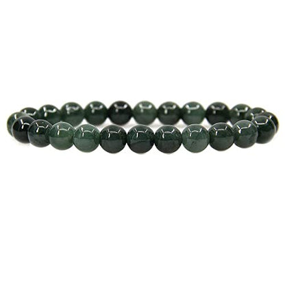 Angelstones Gemstones 8mm Round Beads Healing Crystal Bracelet for women | Natural Gemstone, Handmade Gifts for Women, Healing Crystal Round Beaded Stretch Bracelets, Unisex Jewelry for Women and Men - color: Dark Green Jade