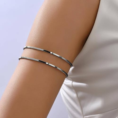 Todenb Upper Arm Cuff for Women Minimalist Adjustable Arm Band Gold Silver Arm Cuff Multi-Layer Arm Bracelet Upper Arm Jewelry - color: Black Parallel