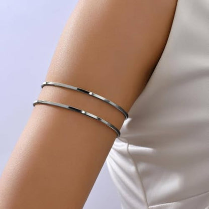 Todenb Upper Arm Cuff for Women Minimalist Adjustable Arm Band Gold Silver Arm Cuff Multi-Layer Arm Bracelet Upper Arm Jewelry - color: Black Parallel