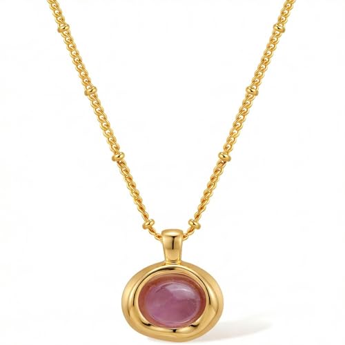 Jean Beau Gold Stone Pendant Necklaces for Women, Chunky Gemstone Dangle Necklace Wedding Prom Fashion Jewelry Gift - color: Amethyst Purple
