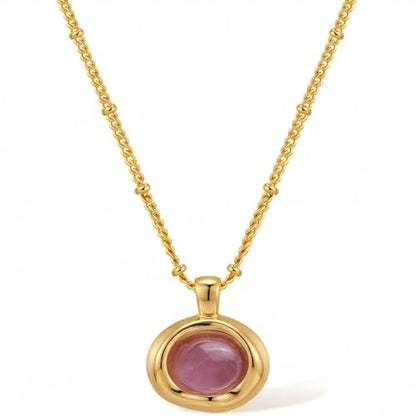 Jean Beau Gold Stone Pendant Necklaces for Women, Chunky Gemstone Dangle Necklace Wedding Prom Fashion Jewelry Gift - color: Amethyst Purple