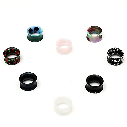 WBRWP 48/32/24/22/20/16/12pcs Ear Tunnels and Plugs - Double Flared Hollow Hard/Soft Silicone Ear Gauges - Ear Expander Stretcher Body Piercing Jewelry 8g-1" - color: C-16PCS soft(thin) silicone set