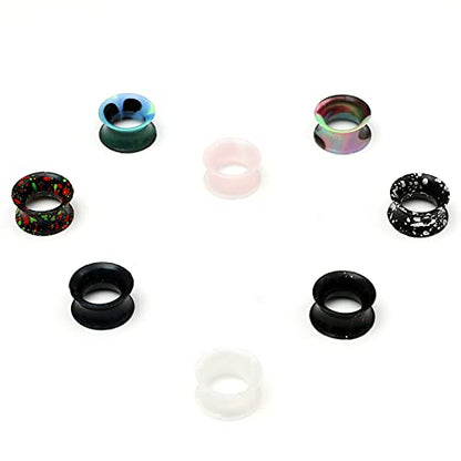 WBRWP 48/32/24/22/20/16/12pcs Ear Tunnels and Plugs - Double Flared Hollow Hard/Soft Silicone Ear Gauges - Ear Expander Stretcher Body Piercing Jewelry 8g-1" - color: C-16PCS soft(thin) silicone set