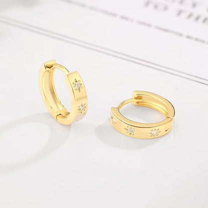 DAILY VIBES Dainty Small Star Huggie Hoop Earrings for Women Trendy | 925 Sterling Silver Post, 14K Gold or Silver Plated, Mini Cubic Zirconia, Cartilage Hoop Earrings - color: Gold Mini Star