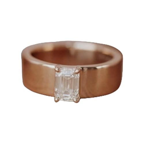 Emerald Cut Moissanite Ring Bridal Stacking Band 14K Rose Gold Cigar Band Birthday Gift Thick Wide Band Vintage Wedding Band For Women By SHREESHYAMJEWELLS