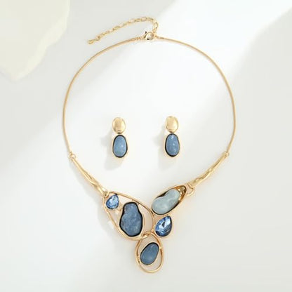 Chunky Statement Jewelry Set Blue Ocean Seashell Choker Necklaces Earrings Set for Women Pearl Bib Collar Necklaces for Party Prom Pageant Summer Fashion Jewelry Unique Birthday Gift - style: imitation pearl crystal JS gold blue