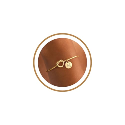M MOOHAM Gold Initial Bracelets Gifts for Women Teen Girls - Dainty Tie the Knot Letter A-Z Initial Bracelet for Women 14K Gold Plated Cuff Bracelet Jewelry Personalized Bridesmaid Proposal Gifts - style: M - 14K Gold Plated
