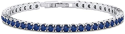Savlano 14K Gold Plated Cubic Zirconia Round 4MM Classic Tennis Bracelet For Women - style: Navy Blue