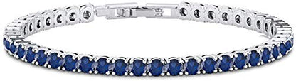 Savlano 14K Gold Plated Cubic Zirconia Round 4MM Classic Tennis Bracelet For Women - style: Navy Blue