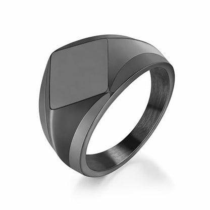 MYNENEY Stainless Steel Square Shape Signet for Men Statement Ring - color: Rhombus Black