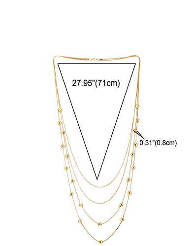 COOLSTEELANDBEYOND Statement Necklace Waterfall Multi-Strand Layered Long Chains with Ball Charm Pendant - color: A-Color: 18K Gold-Plated